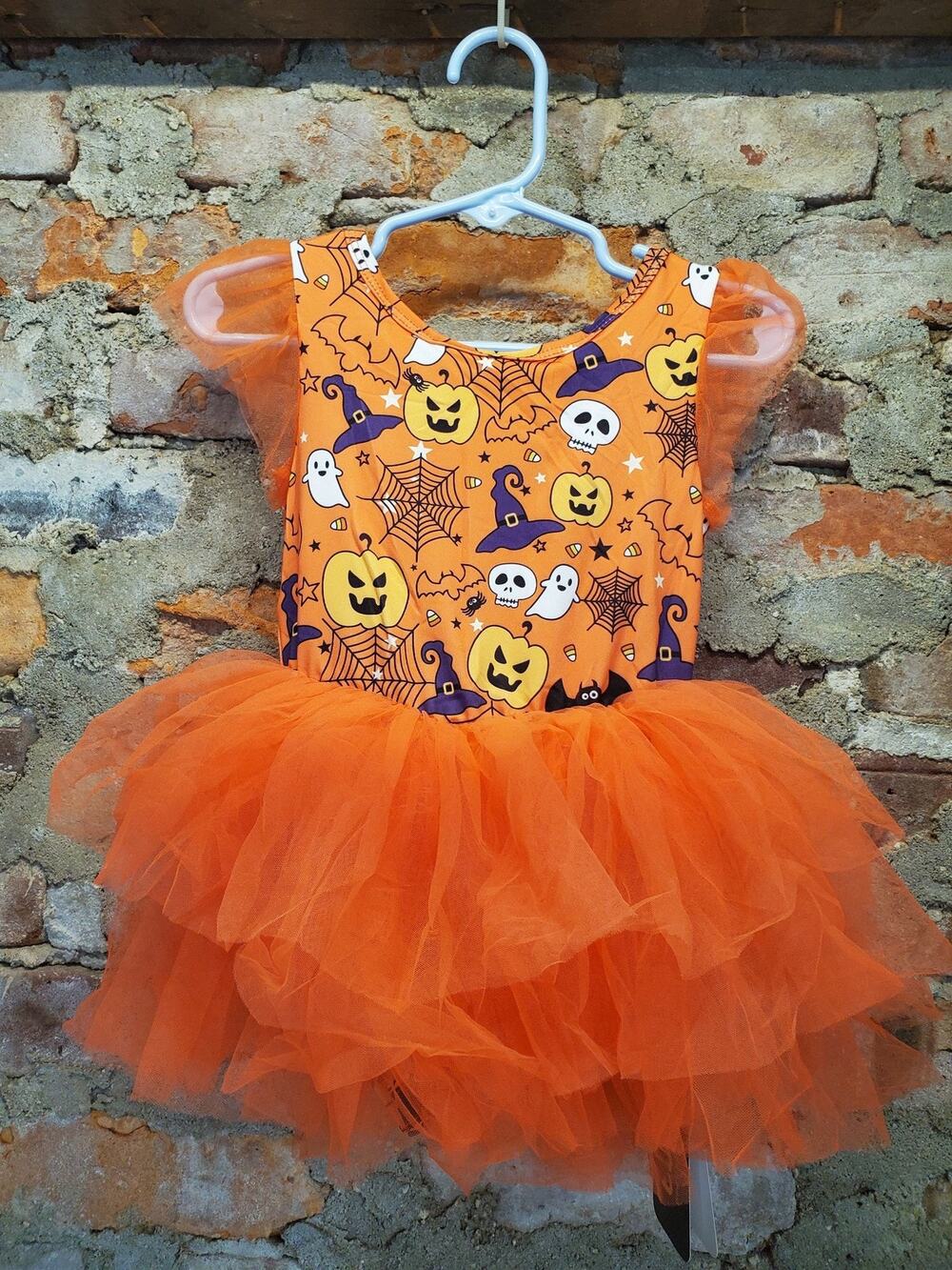 tutu.kk Girls Toddler Halloween Dress Costume 2T Orange Multicolor Pumpkin Ghost